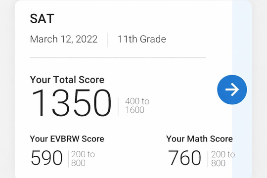Student SAT score report — 1350