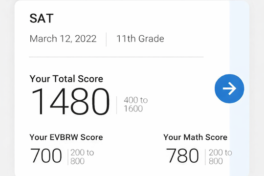 Student SAT score report — 1480