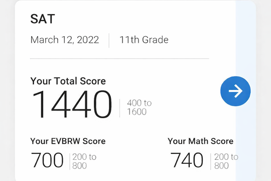 Student SAT score report — 1440