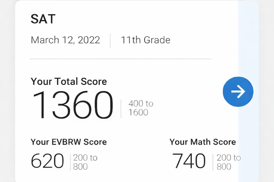 Student SAT score report — 1360