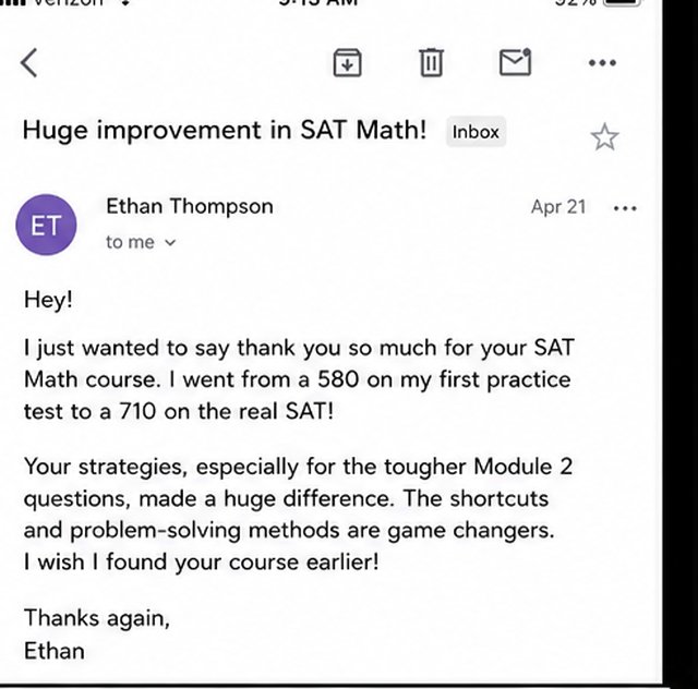 Student email — improved from 580 to 710 in SAT Math