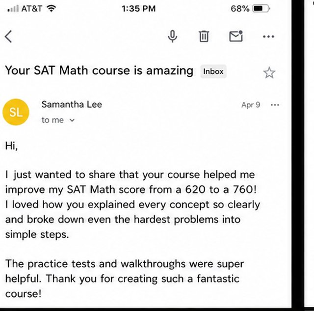 Student email — improved from 620 to 760 in SAT Math